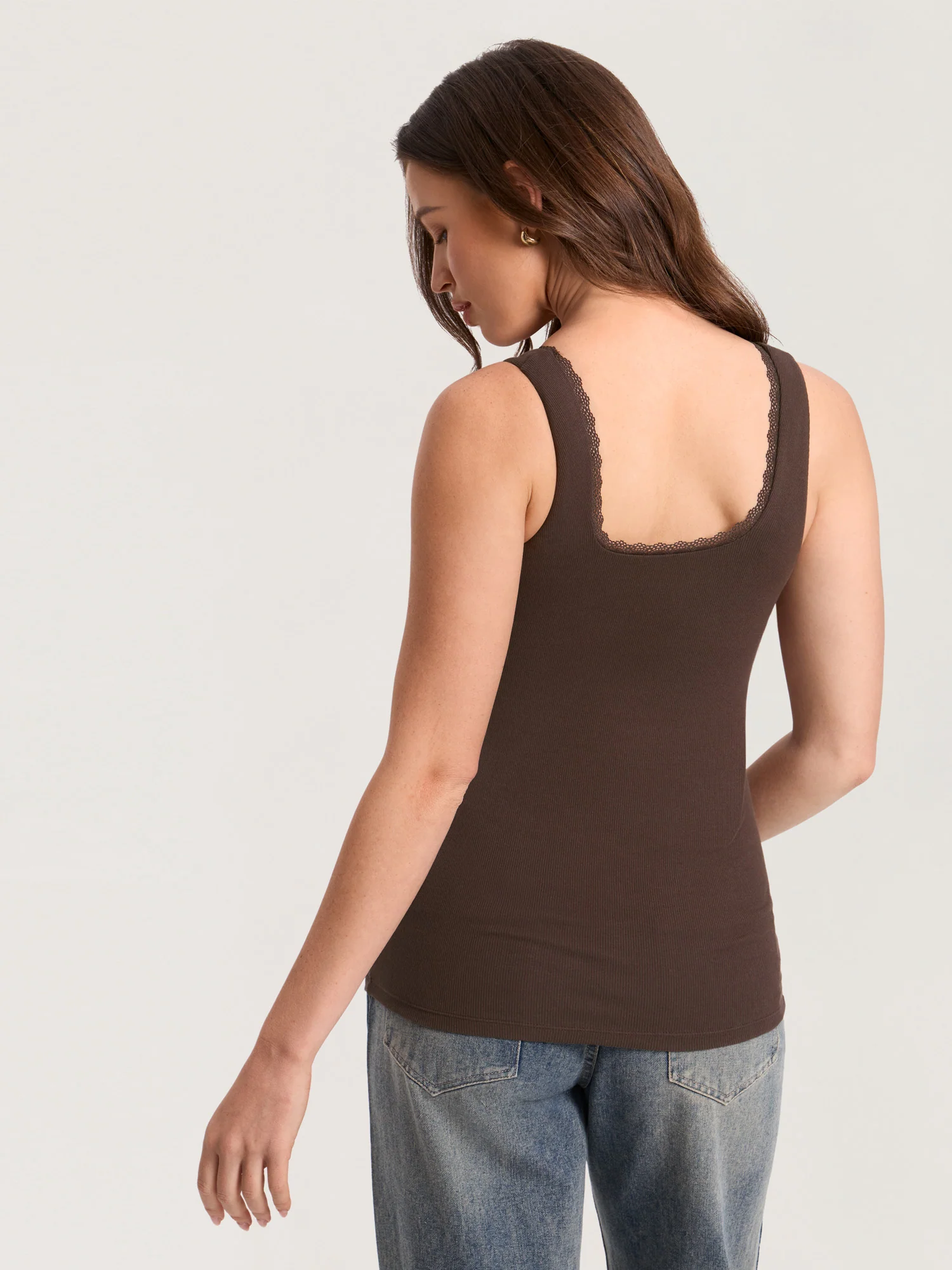 Cotton Rib Lace Trim Maternity Tank Top - Image 2